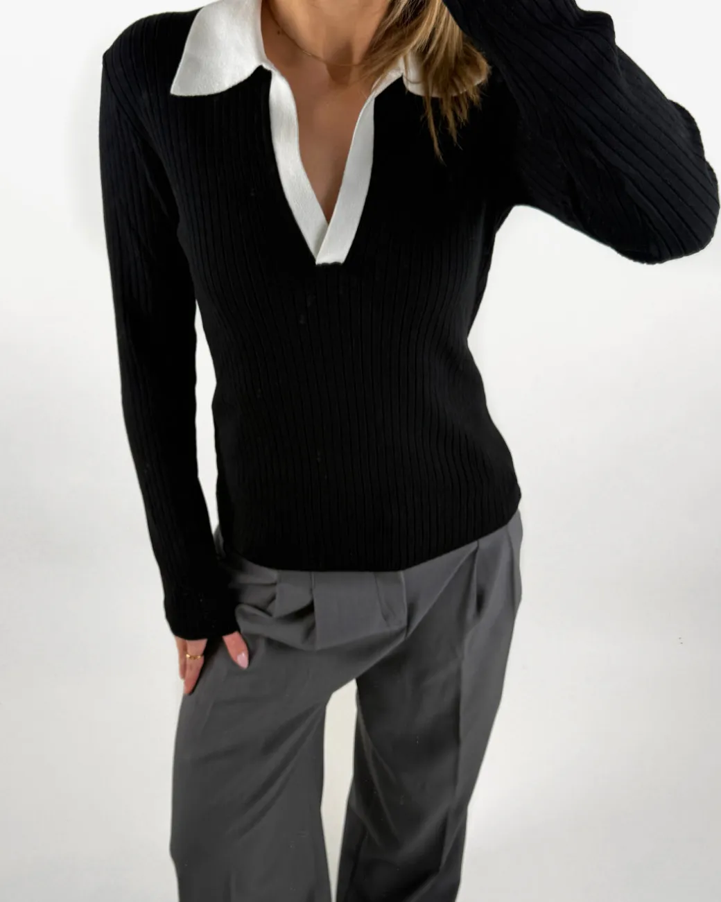 LIDYA polo bluse, sort