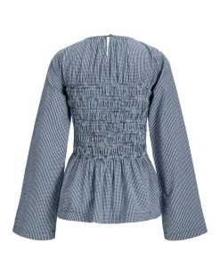 LINA smock bluse, ternet blå
