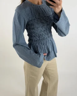LINA smock bluse, ternet blå
