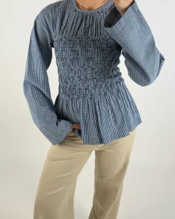 LINA smock bluse, ternet blå