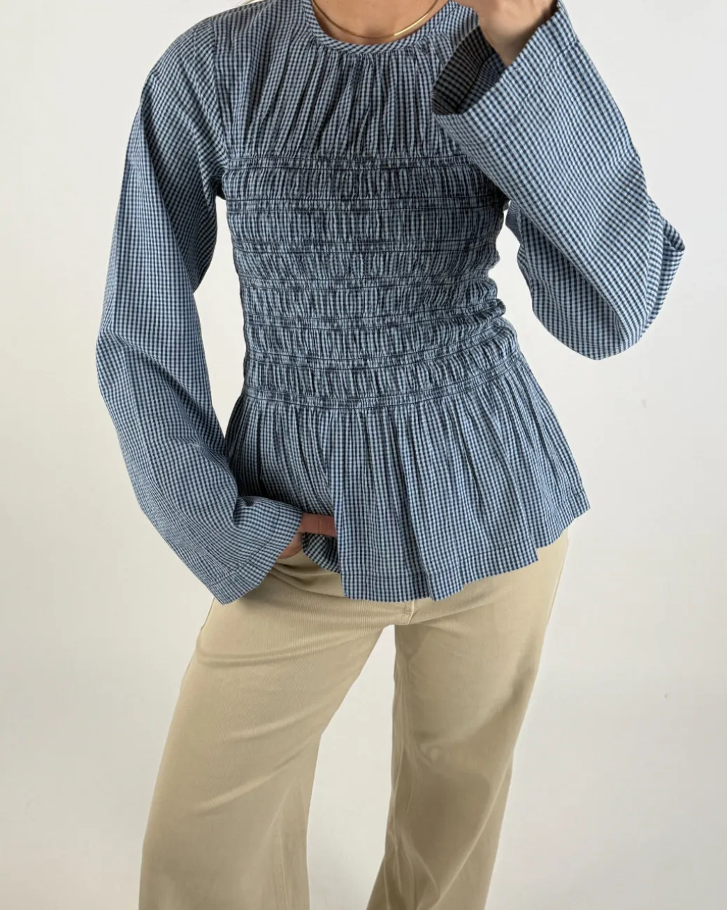 LINA smock bluse, ternet blå
