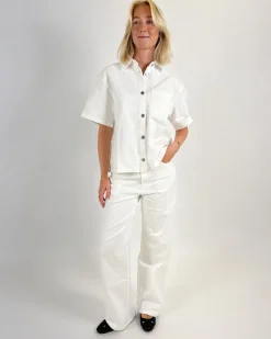 LOUISE kortærmet denim skjorte, hvid