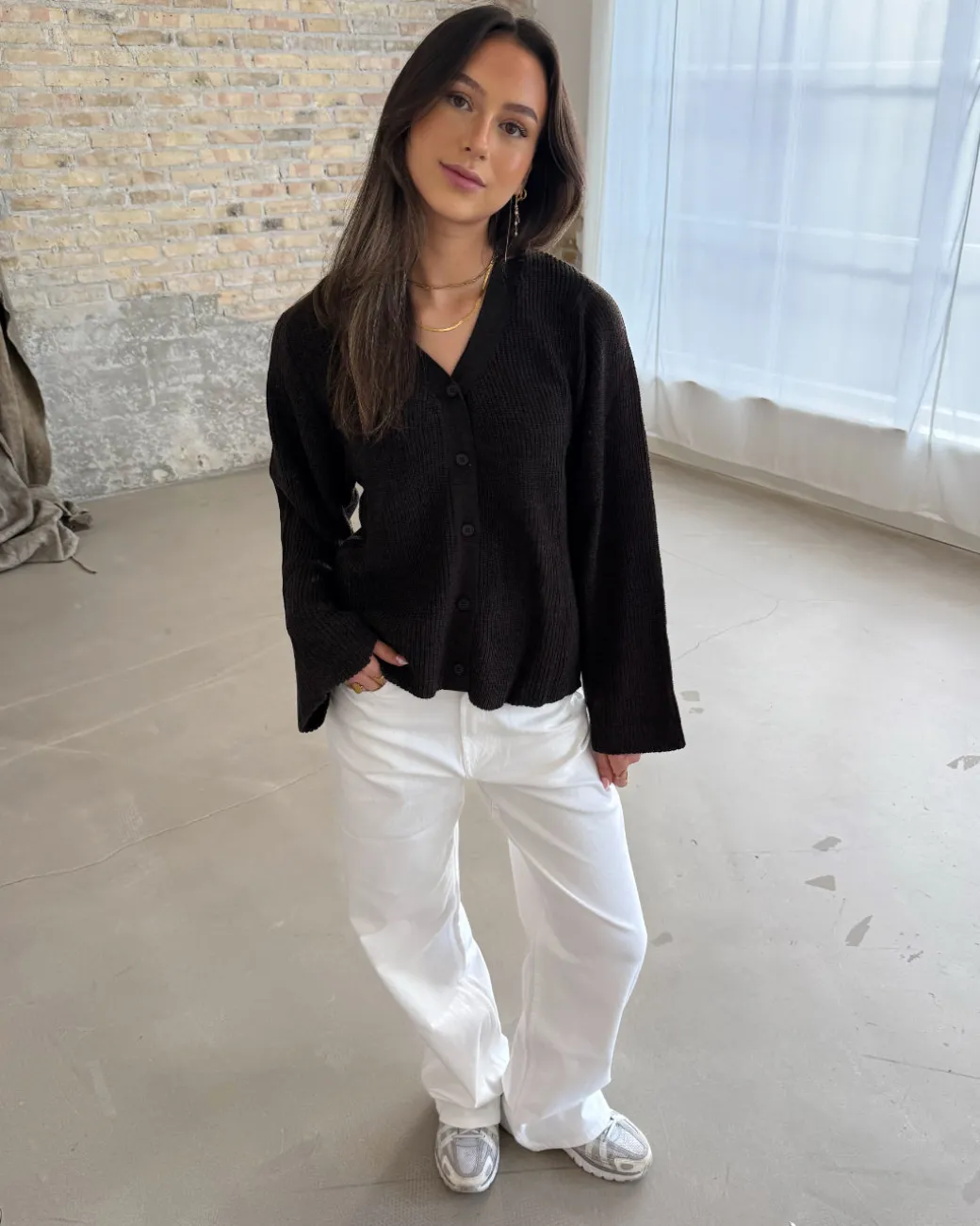 LUCY langærmet strik cardigan, brun