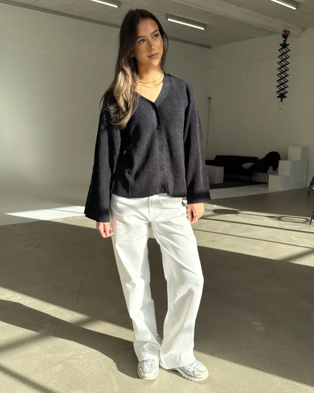 LUCY langærmet strik cardigan, mørkegrå