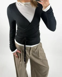 LUNA wrap bluse, sort