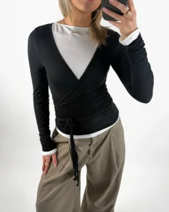 LUNA wrap bluse, sort