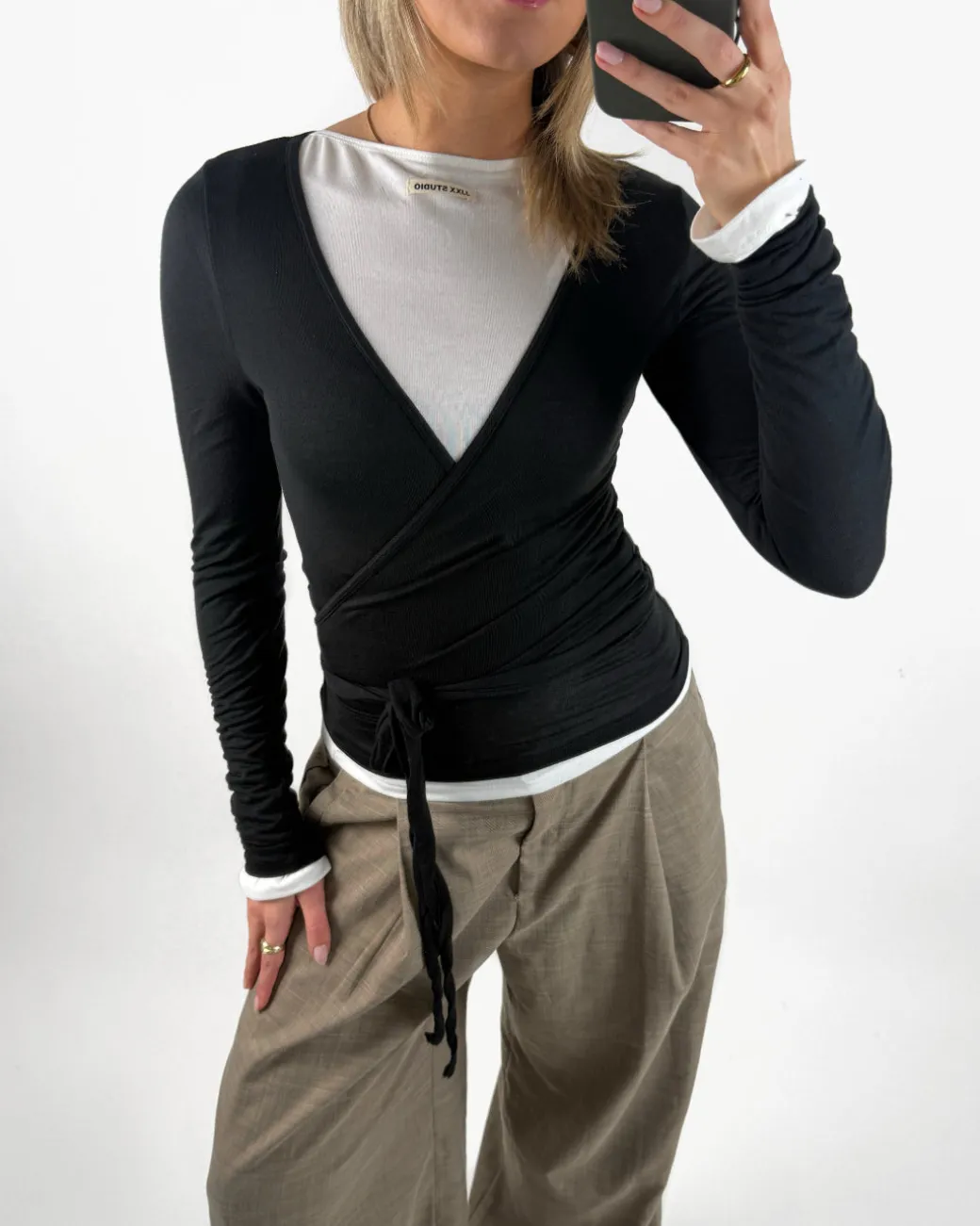 LUNA wrap bluse, sort