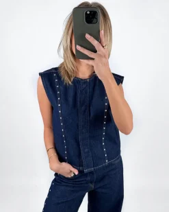 MAE denim top, mørkeblå