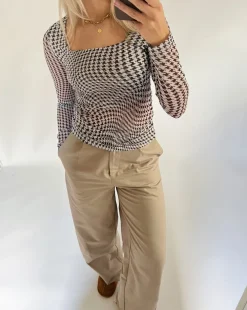 MARGOT mesh bluse, brun/hvid