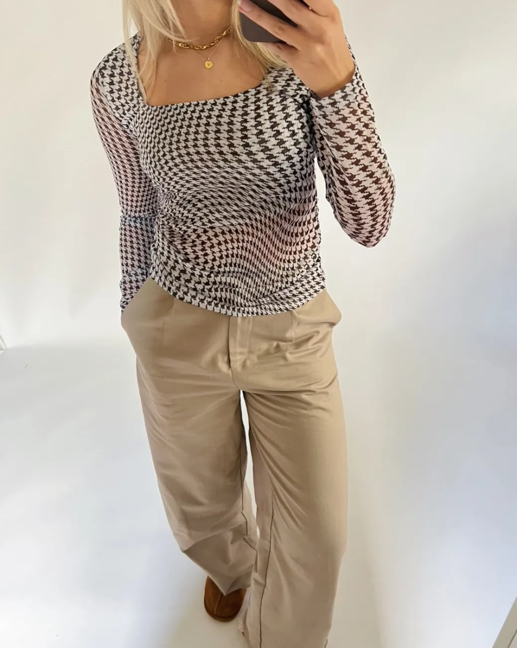 MARGOT mesh bluse, brun/hvid