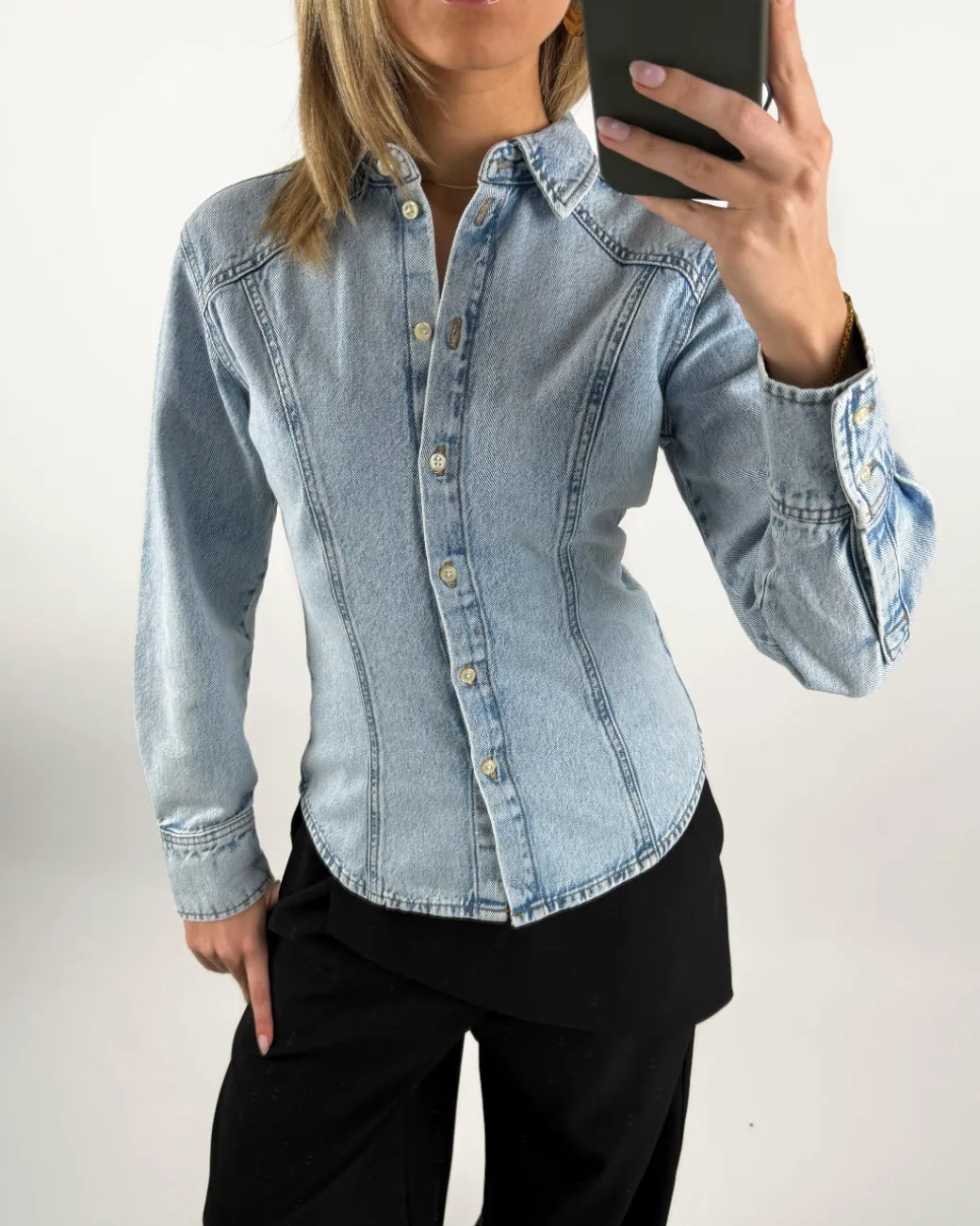 MINA denim skjorte, lyseblå