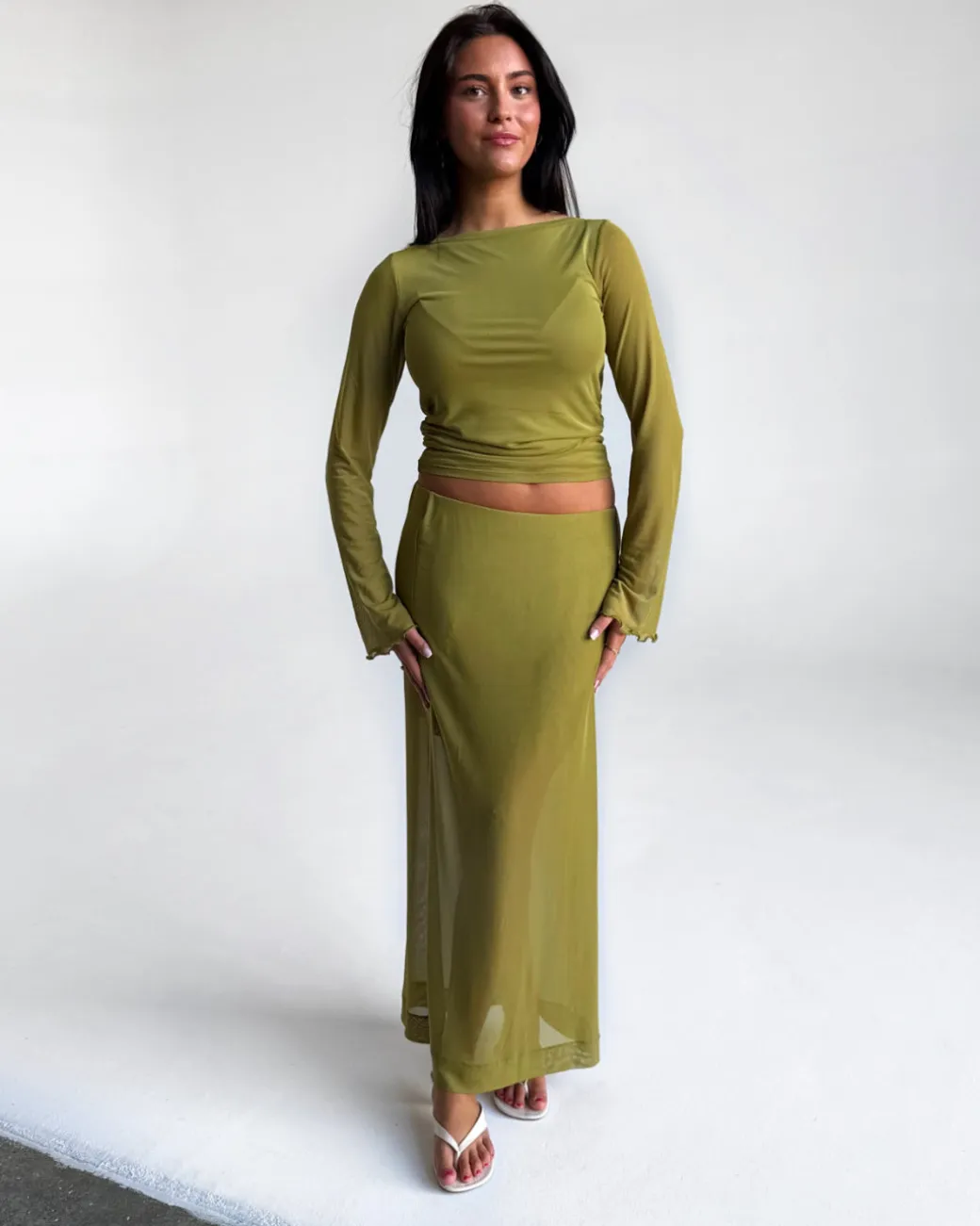 MINNA mesh bluse, grøn
