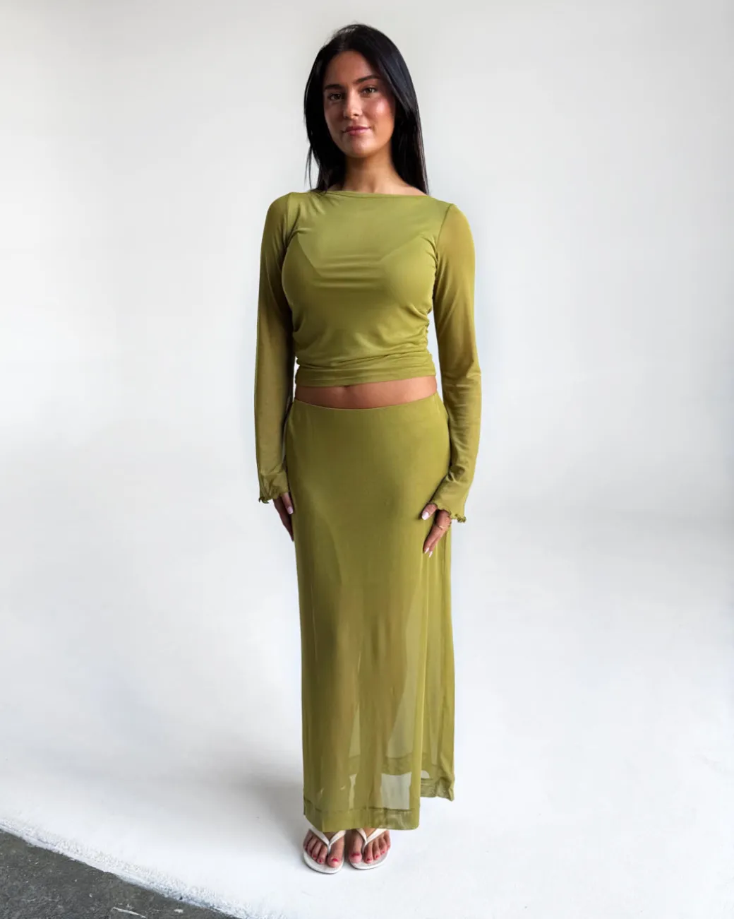 MINNA mesh bluse, grøn