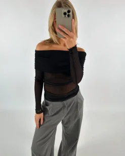 MINNA off shoulder bluse, sort