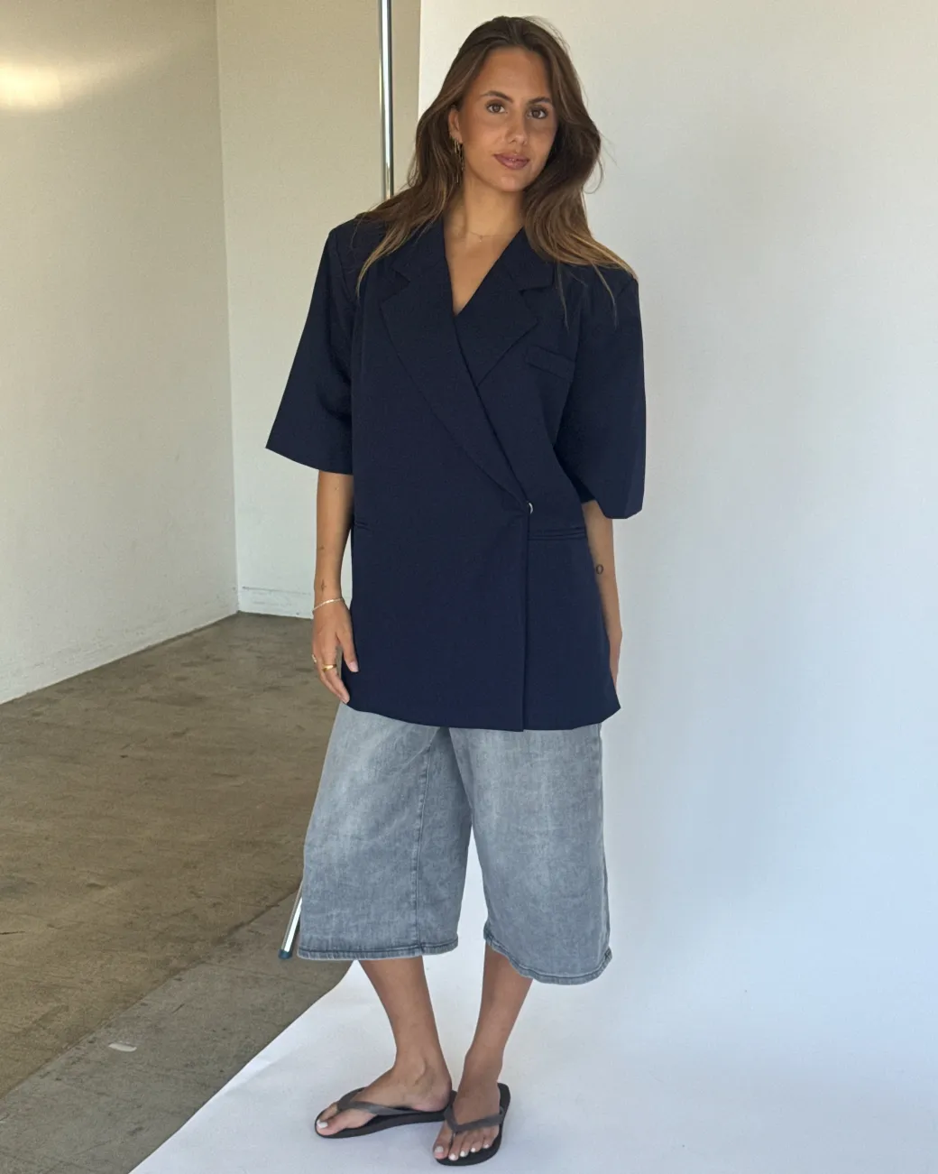MINNIE oversized kortærmet blazer, navy