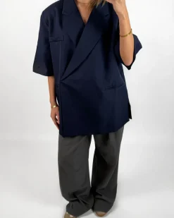 MINNIE oversized kortærmet blazer, navy