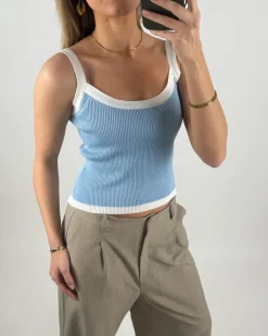 MOLLY top, lyseblå/hvid