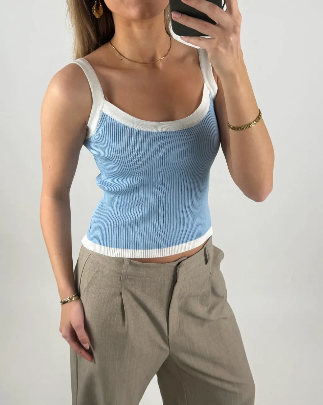 MOLLY top, lyseblå/hvid