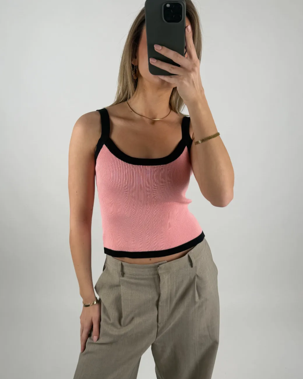 MOLLY top, lyserød/sort