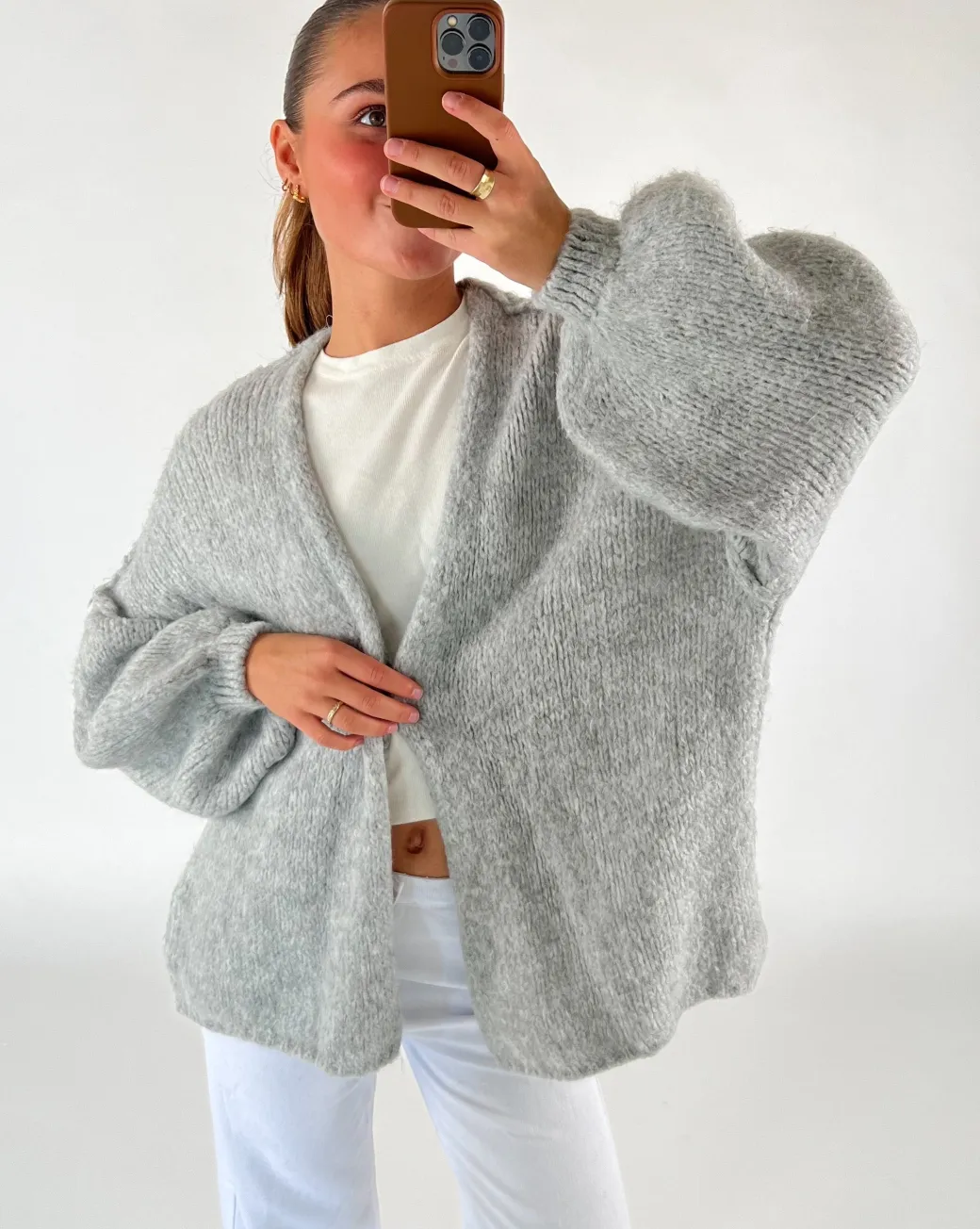NAIOMI cardigan, lysegrå