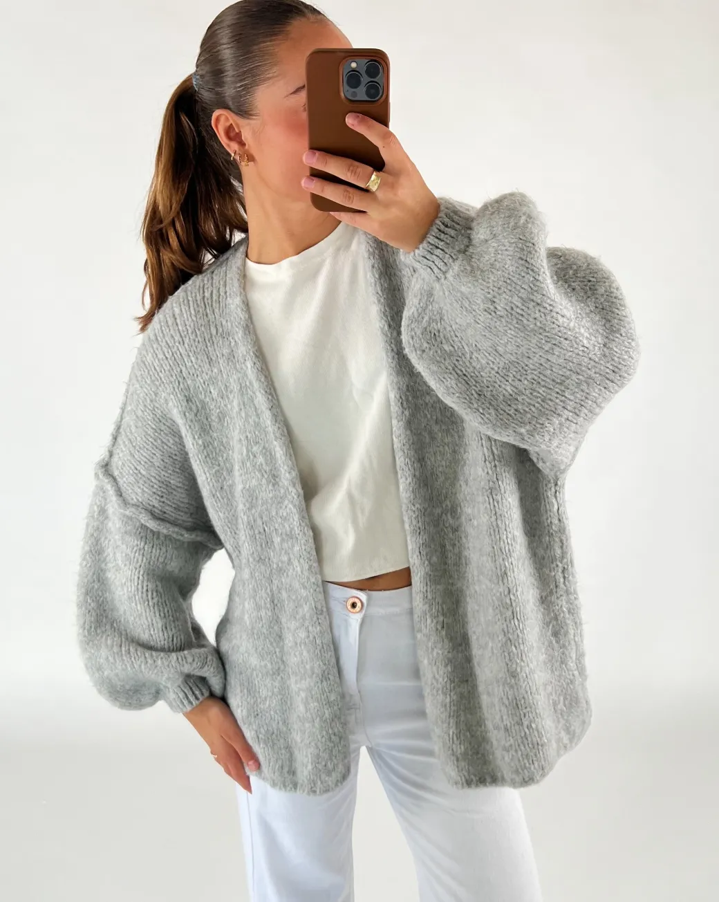 NAIOMI cardigan, lysegrå