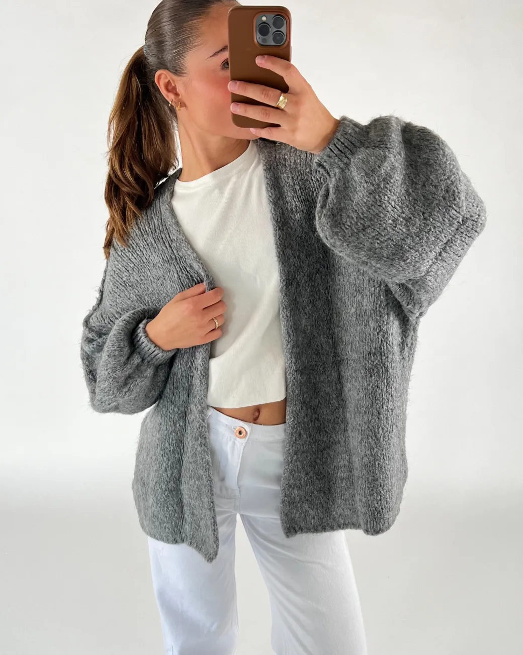 NAIOMI cardigan, mørkegrå