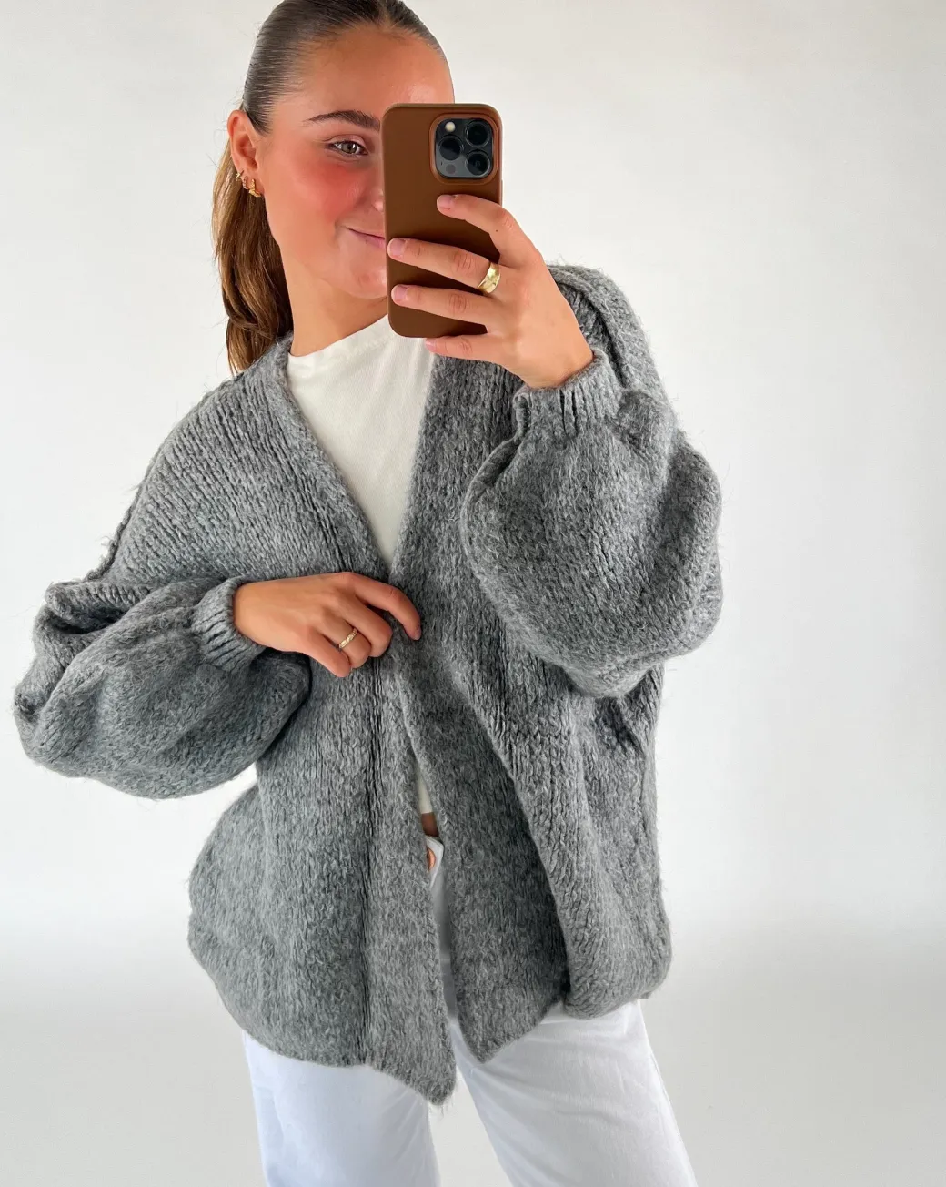 NAIOMI cardigan, mørkegrå