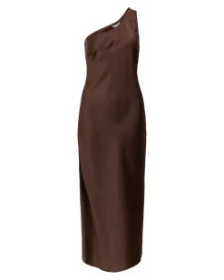 NAT one shoulder kjole, brun