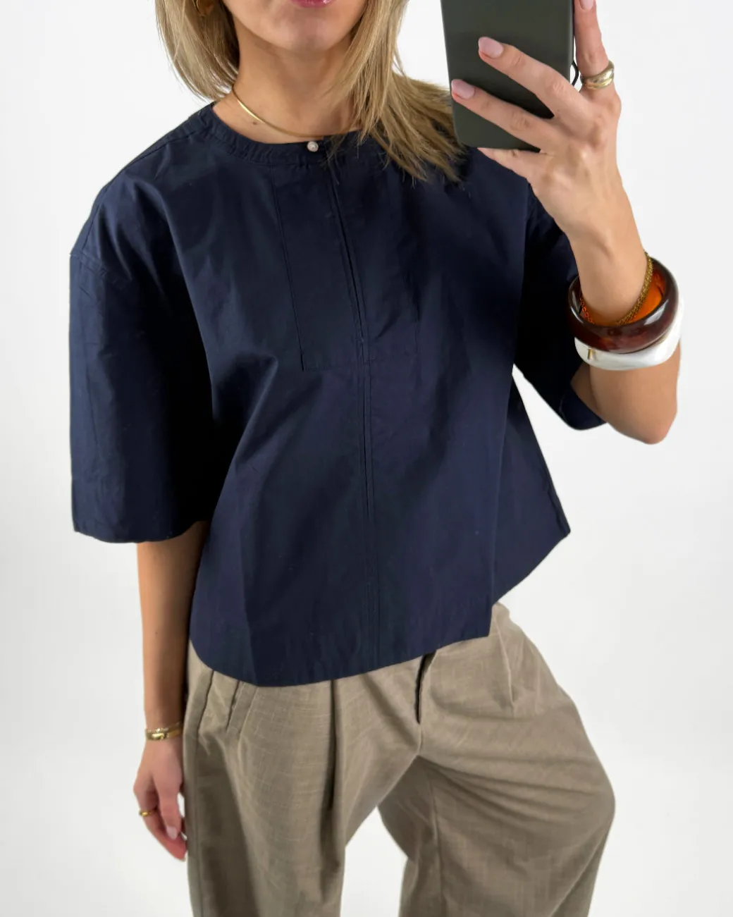 OLEANE kortærmet bluse, navy