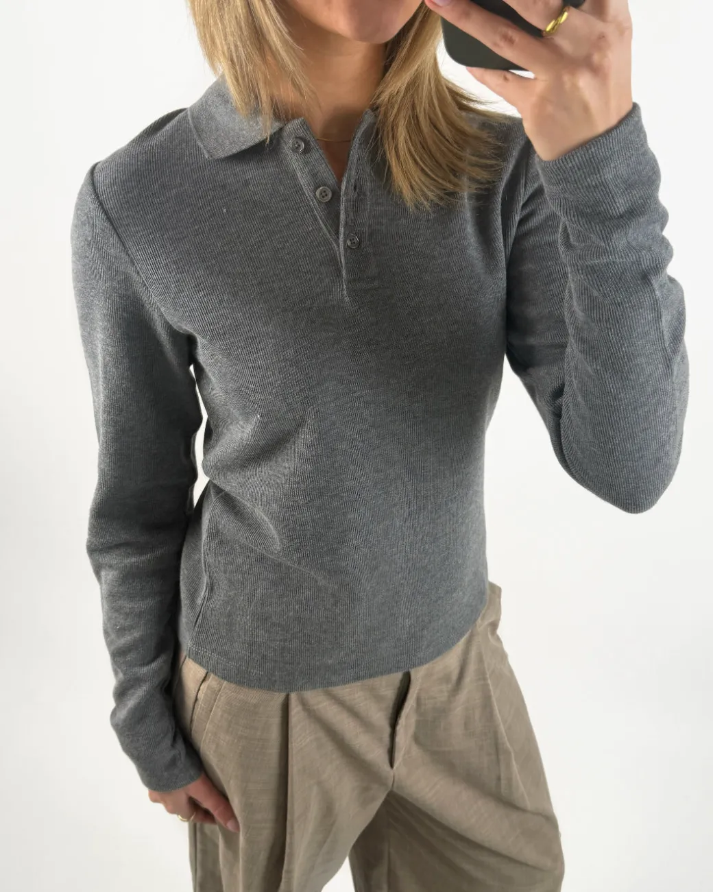 OLIVIA polo bluse, grå