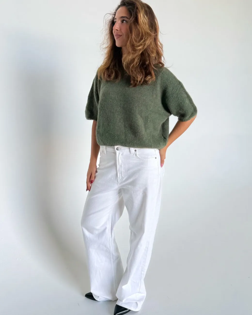 POPPY kortærmet strik, kaki