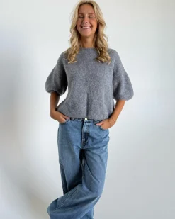 POPPY kortærmet strik, mørkegrå