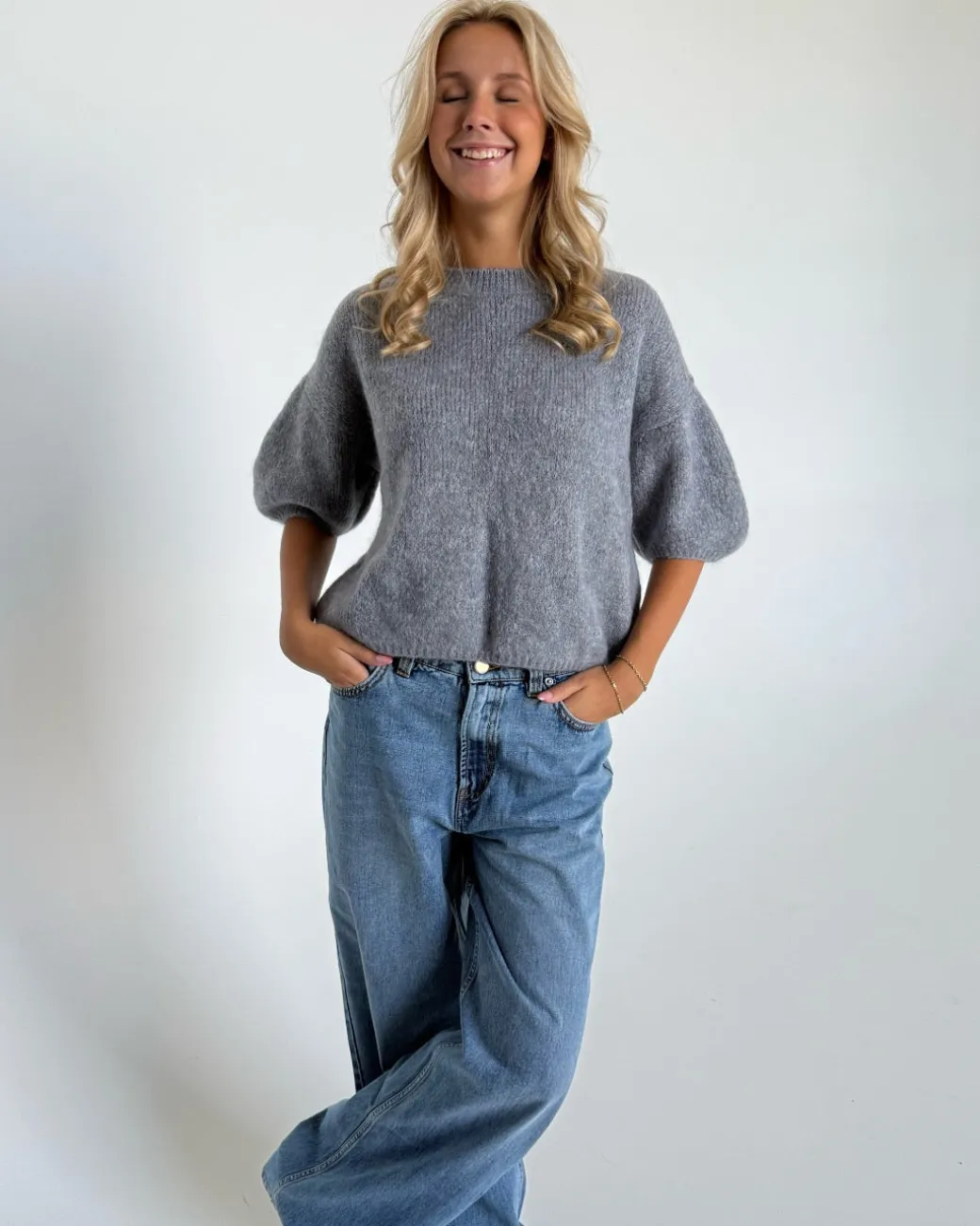 POPPY kortærmet strik, mørkegrå