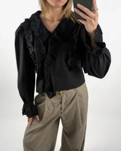 SALEM flæsebluse, sort