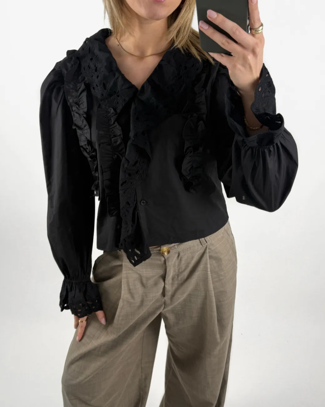 SALEM flæsebluse, sort