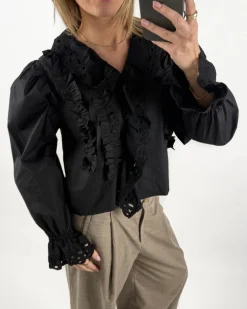 SALEM flæsebluse, sort