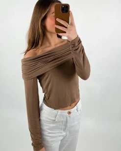 TARA off shoulder bluse, brun
