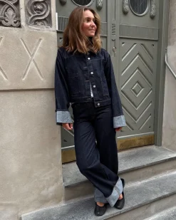 TOKYO fold up wide leg jeans, mørkeblå