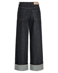 TOKYO fold up wide leg jeans, mørkeblå