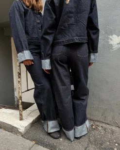 TOKYO fold up wide leg jeans, mørkeblå