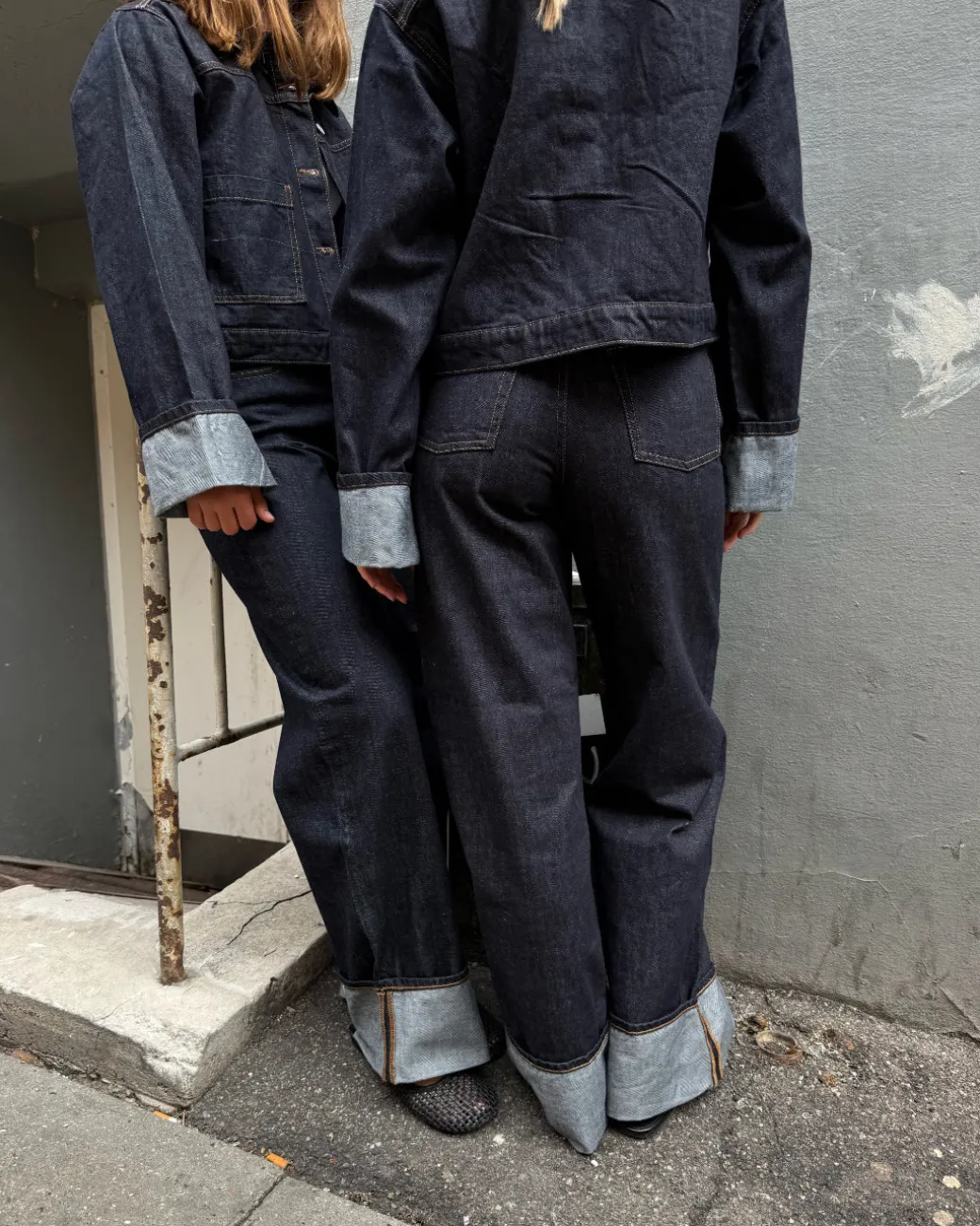 TOKYO fold up wide leg jeans, mørkeblå